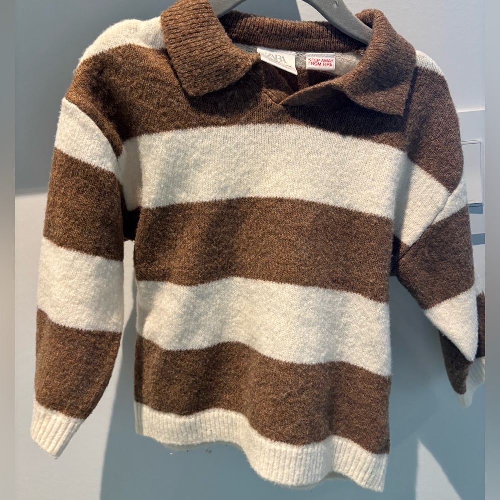 Zara Brown and Cream Knit Sweater